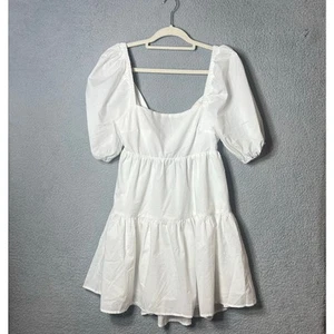 Sky Velvet Dress Womens S White Short Sleeve Square Neck Mini Cottagecore NEW - Picture 1 of 10