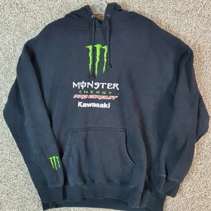Monster Energy X Kawasaki Y2k Black Hooded Sweatshirt Men's Size XL - Picture 1 of 8