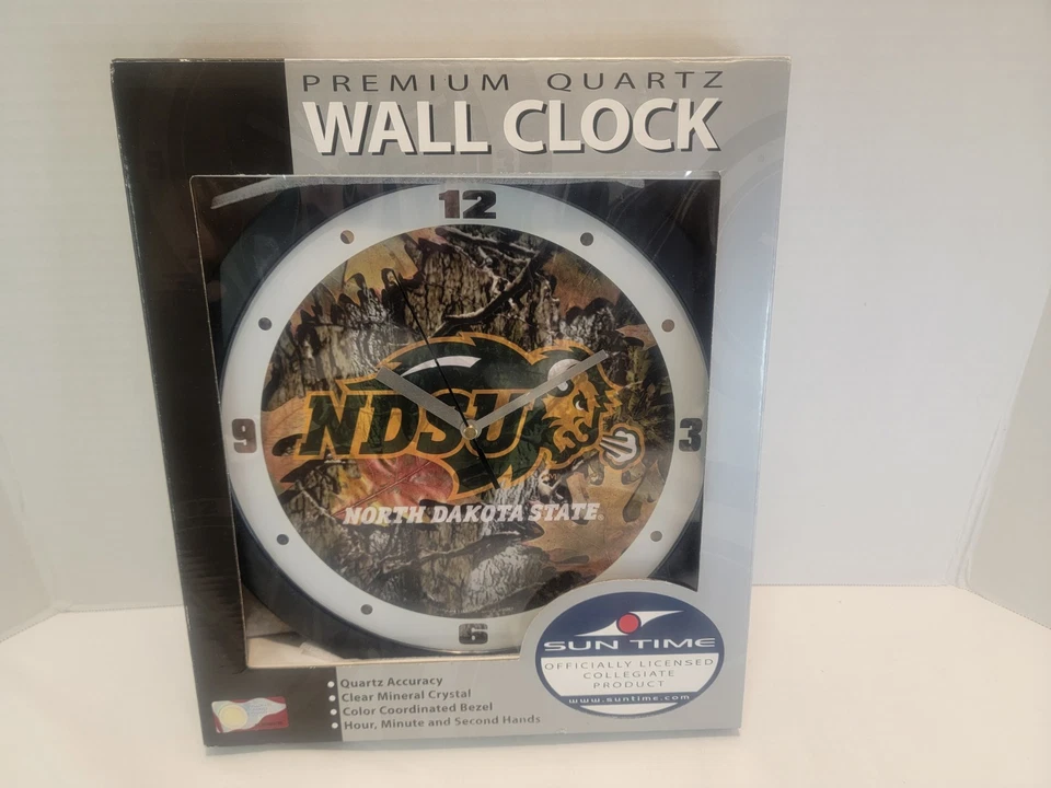 North Dakota State University Premium Quartz Wall Clock Sun Time New Inbox - Image 1 of 4