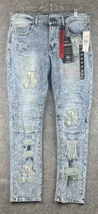 Jeans Reason Para Hombre Talla 34x32 Distress Calce Ajustado Azul Denim Nuevos Con Etiquetas - Imagen 1 de 24
