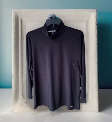 Camisa Blusa Kasper Grande Jaspeada Negra Cuello Simulado Manga Larga Oficina Trabajo Foto 1 de 4