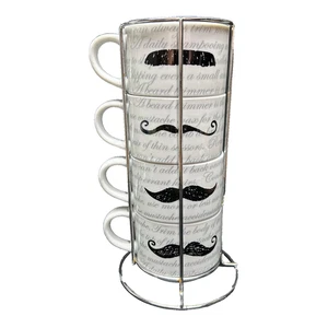 Taza de té café espresso apilable de porcelana Pier One bigote con estante de metal 6 oz - Imagen 1 de 9