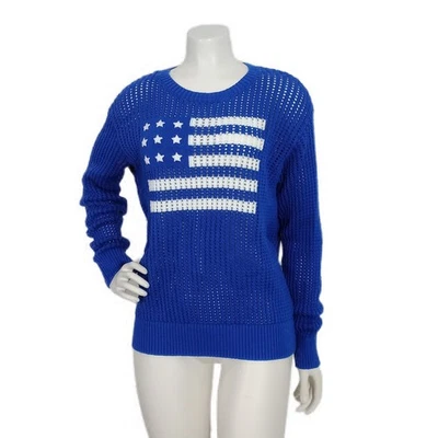 Suéter para mujer Joan Rivers talla M azul bandera americana 100 % algodón tejido patriótico  Foto 1 de 4