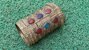 Bracciale antico vecchio ottone pietra lavoro mano braccialetto tribale gioielli Kada  - Foto 1 di 11