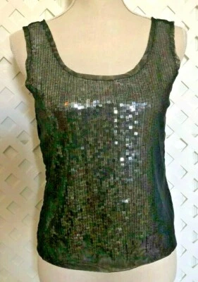 YANSI FUGEL Lentejuelas Atrapadas Peltre Lentejuelas Cuadradas Malla Cubierta Tanque Nuevo S $220 Foto 1 de 4