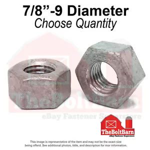 7/8"-9 Grade 2H Heavy Hex Nuts Galvanized Coarse Thread (Pick Quantity) - Picture 1 of 7