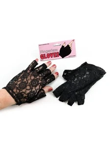 Guanti Corti Pizzo Senza Dita Unisex Fantasy Abito Accessorio Morbido ed Elegante Nero - Foto 1 di 6