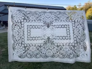 Vintage Off White & Taupe Floral Lace Tablecloth - Picture 1 of 3