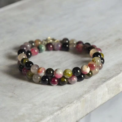 AAA Natural Multi Tourmaline Round Beads Necklace,  Tourmaline Smooth Beads 18in - Image 1 of 4