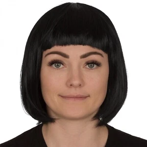 LADIES SHORT BOB BLACK WIG HALLOWEEN WITCH GOTHIC BRIDE VAMPIRE DRACULA COSTUME - Picture 1 of 7