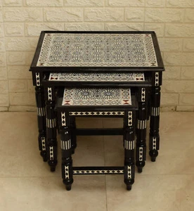 Set of 3 Table Nest, Egyptian Handmade Coffee Table, Inlaid Wood Side Table - Picture 1 of 8