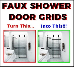 Faux shower door black window grids vinyl replacement glass lines grills trendy - Picture 1 of 1