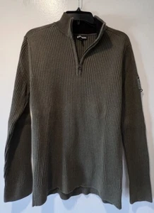 Express Mens Sweater Size M Pullover Green 1/4 Zip Solid Long Sleeve Mock Neck - Picture 1 of 5
