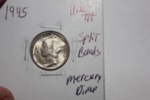 1945    SPLIT BANDS   TONED    UNC++    MERCURY DIME - Picture 1 of 2