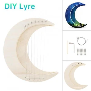 1 Set of Lyre Harp Moon Shaped Harp Instrument Wood Body 7-String Harp Beginner - Picture 1 of 11