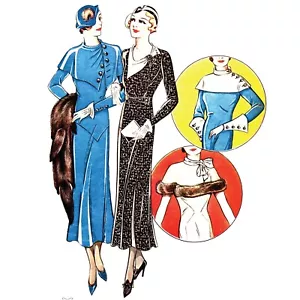 Vestido para mujer vintage década de 1930 con cuello de capa con patrón de costura - busto: 36"" (91,5 cm) - Imagen 1 de 1