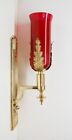 WALL MOUNTED BRASS GOTHIC CHURCH SANCTUARY LAMP WITH RED GLOBE (Q#194-86)