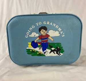 Going To Grandma's Vintage Blue Small Child’s Suitcase Boy & Dog "No Keys" - Picture 1 of 16