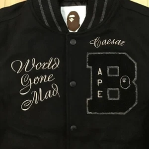 Leather sleeves BAPE STA LOGO varsity jacket Black A Bathing Ape Size M - Picture 1 of 10