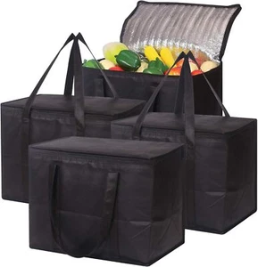 4 Large Insulated Reusable Grocery Bags, Zipper, Foldable, Washable, Hot/Cold - Picture 1 of 7
