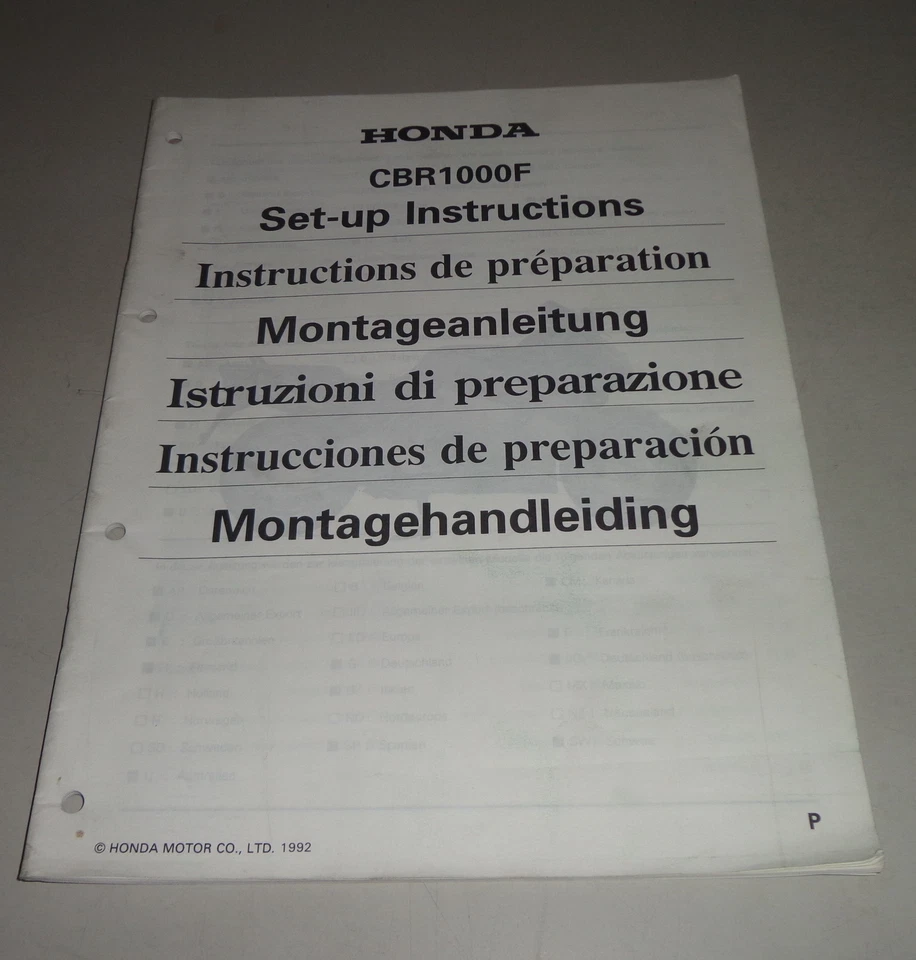 Instrucciones De Montaje / Set-Up Honda CBR 1000 F Año 1992 - Imagen 1 de 1