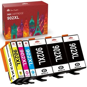 6 Pack 902XL Ink compatible for HP 902 OfficeJet 6978 6968 6954 6962 6960 6970 - Picture 1 of 7