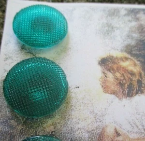 Set of 3~Vintage Large 7/8" Painted Teal Blue Dimple Dot Glass Buttons ~ NOS - Picture 1 of 2