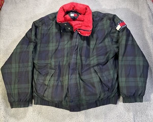 Tommy Hilfiger Hooded Jacket Mens XXL Navy Green Spellout Vintage 90’s rollaway - Picture 1 of 11