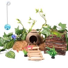 Crested Gecko Tank Accessories，Reptile Vines Plants with Coconut Shell Ladder...