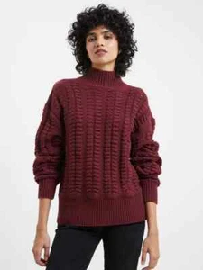 French Connection Jolee hochgeschlossener Damen Pullover Zopfmuster Schokolade Trüffel 60 % RABATT - Bild 1 von 3