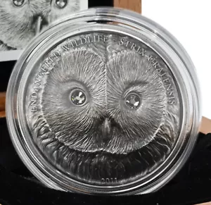 MONGOLIA 500 Tugrik 2011 Silver 1oz 'Ural Owl' w/Swarovski® Elements Mint Pack - Foto 1 di 6