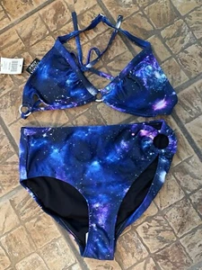 Cosmic Aura® Galaxy O-Ring Halter Swim Top Set Bathing Suit Rockabilly Pin Up S - Picture 1 of 9