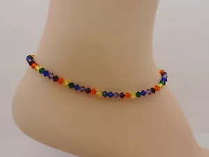SWAROVSKI® Crystal Ankle Bracelet,Genuine,Handmade,RAINBOW, Bicone Beads, Pride - Picture 1 of 5