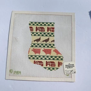 Medias de lona vintage pintadas a mano 1984 con patrón de punta de aguja granja cerdo pollo - Imagen 1 de 7