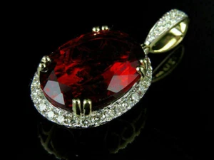 Attractive Halo Style With Oval Red & White Round Stone Handmade Shiny Pendant - Picture 1 of 6