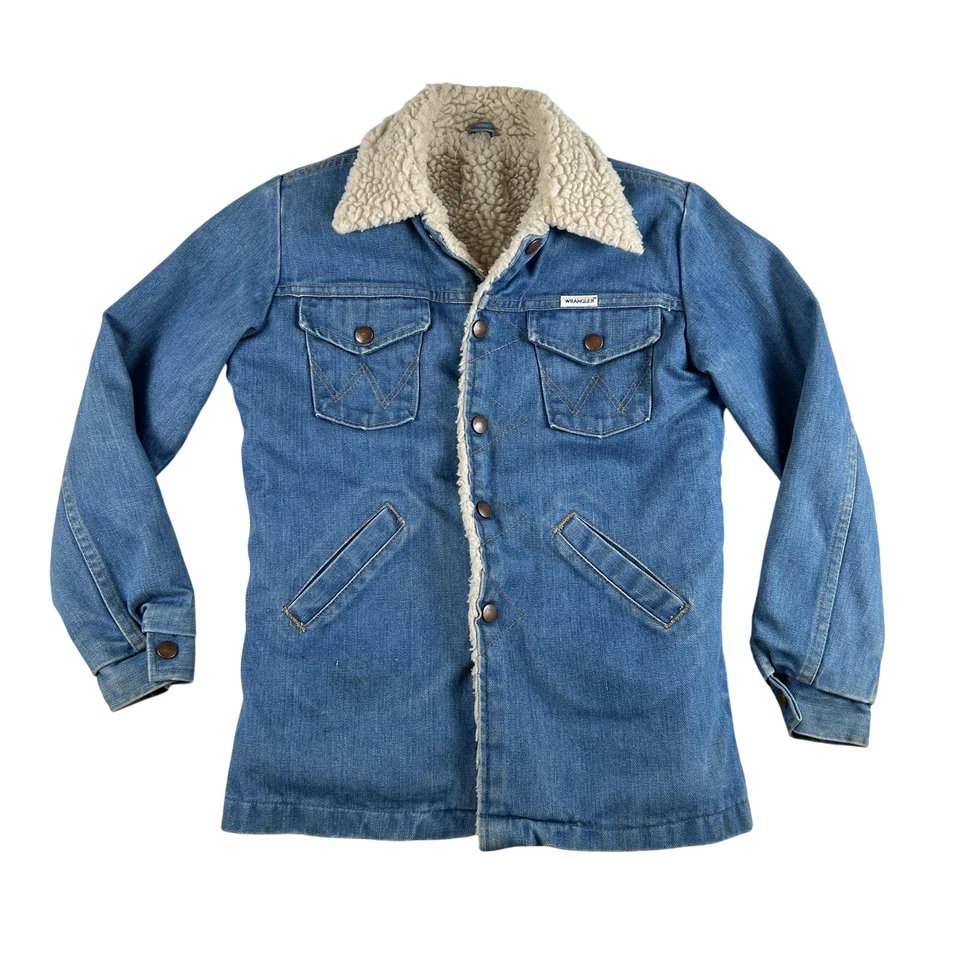 Chaqueta Wrangler Vintage Juvenil Grande 10/12 Azul Sherpa Forrado Denim Abrigo Años 70 Foto 1 de 4