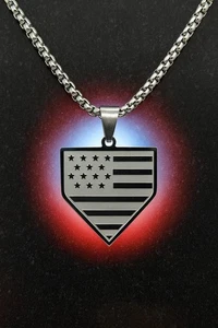 Edelstahl Baseball Heim Platte Halskette amerikanische Flagge Joshua 1:9 beschriftet  - Bild 1 von 5