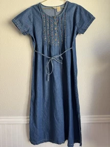 Vintage Bobbie Brooks Denim Maxikleid Cottagecore bestickt Retro Oma Gr: L - Bild 1 von 13