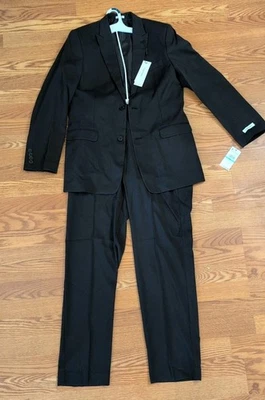 Calvin Klein Niños 2 Piezas Formal Negro Calce Ajustado Traje Chaqueta Chaleco Pantalones Talla 20  Foto 1 de 4