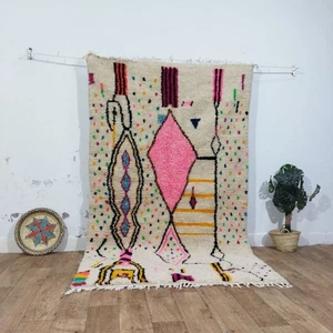 Marokkanischer Azilal Handgeknüpfter Berberteppich 4'9x8' Tribal Geometrisch Mehrfarbig Wollteppich - Bild 1 von 11