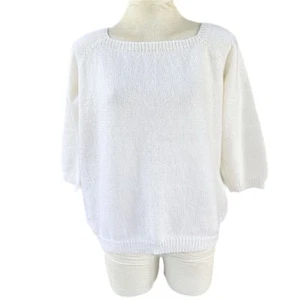 Handmade cream/white wool Jumper Size M Sweater square Neck 3/4 Sleeves - Picture 1 of 6