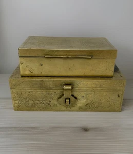 Antiguo Humidor de Recuerdo de Latón Forrado de Madera Chino Caja Dragón Inciso Set #231 - Imagen 1 de 23