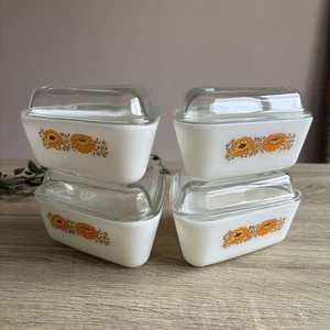 Platos y tapas de vidrio triángulo girasol caléndula ahorro de espacio Pyrex vintage de 6" X4 - Imagen 1 de 19
