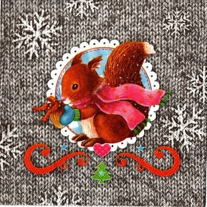 SERVIETTES EN PAPIER ECUREUIL HIVER DESIGN TRICOT. PAPER NAPKINS SQUIRREL KNIT - Picture 1 of 1