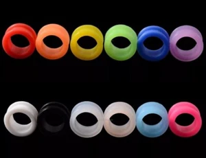 Silicone Ear Tunnels Stretchers Double Flared Plug Plain Colour - Picture 1 of 1