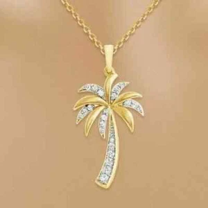 1Ct Round Cut Lab Created Diamond Women's Palm Tree Pendant 14k Yellow Gold Over - Picture 1 of 5