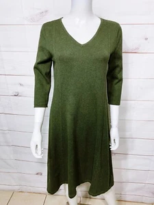 Lands' End Womens Sweater Line A Dress Size S Green V-Neck 3/4 Sleeve - Picture 1 of 7