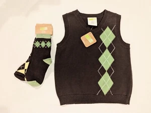 NWT Crazy 8 Boy Brown Preppy Argyle Knit Sweater Vest & Socks SIZE 2 Years - Picture 1 of 6