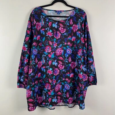 Liz & Me Floral Blouse Size 2X Black 3/4 Sleeves Pullover Keyhole Neck - Изображение 1 из 4