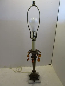 Midcentury Table Lamp Spelter marble base glass orange prisms 29" T 1950's - Picture 1 of 12